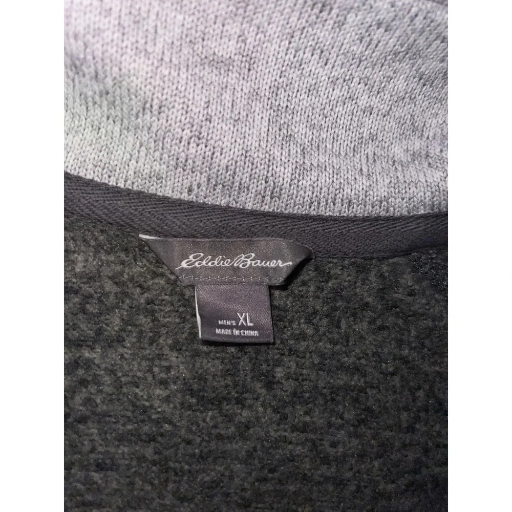 Eddie Bauer Mens XL Gray Marl Quarter Zip Fleece Lined Pullover Sweater Raglan